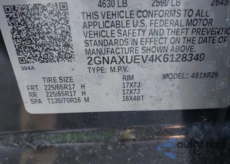 2019 Chevrolet Equinox Lt from USA, damaged, VIN 2GNAXUEV4K6128349